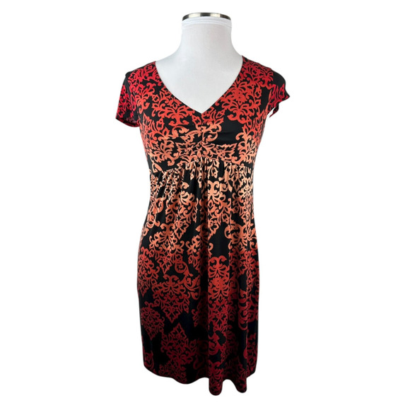 Soma Ombre Damask Short Sleeve V-Neck Jersey Mini Lightweight Sleep Dress Large - Picture 2 of 9